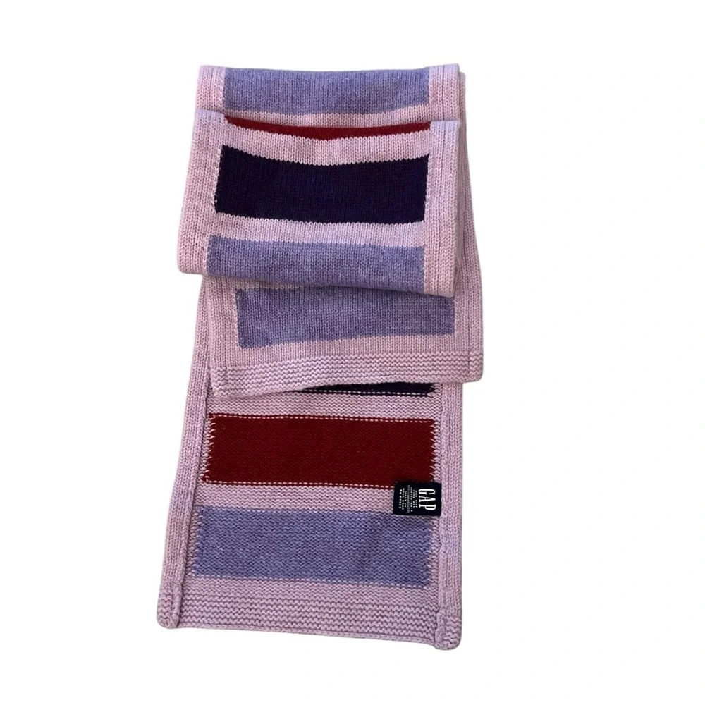 GAP warm purples & red block striped 100% lambswool winter scarf